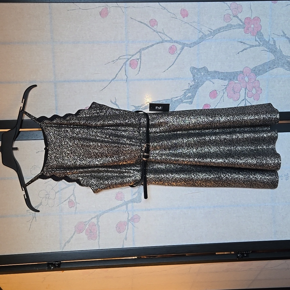 Iz Byer Black and Silver Glitter Midi Dress